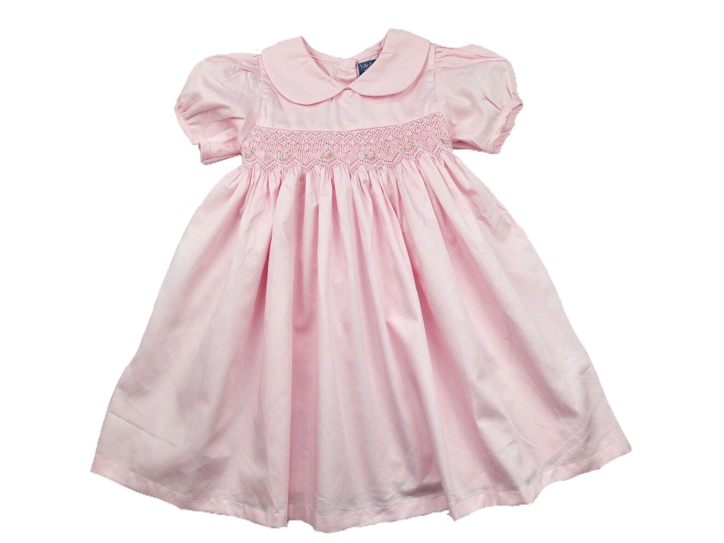 Pink Smock dress - Peter Pan collar baby smock dress - baptism dress - christening dress - cotton smock dress - balloon sleeves girl dress