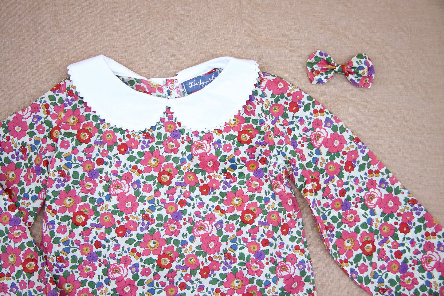 Peter Pan Collar Little Girl Blouse - Liberty Of London Floral Print Fabric - Long Sleeves Girl Blouse - Botanical Ditsy Flower Baby Blouse