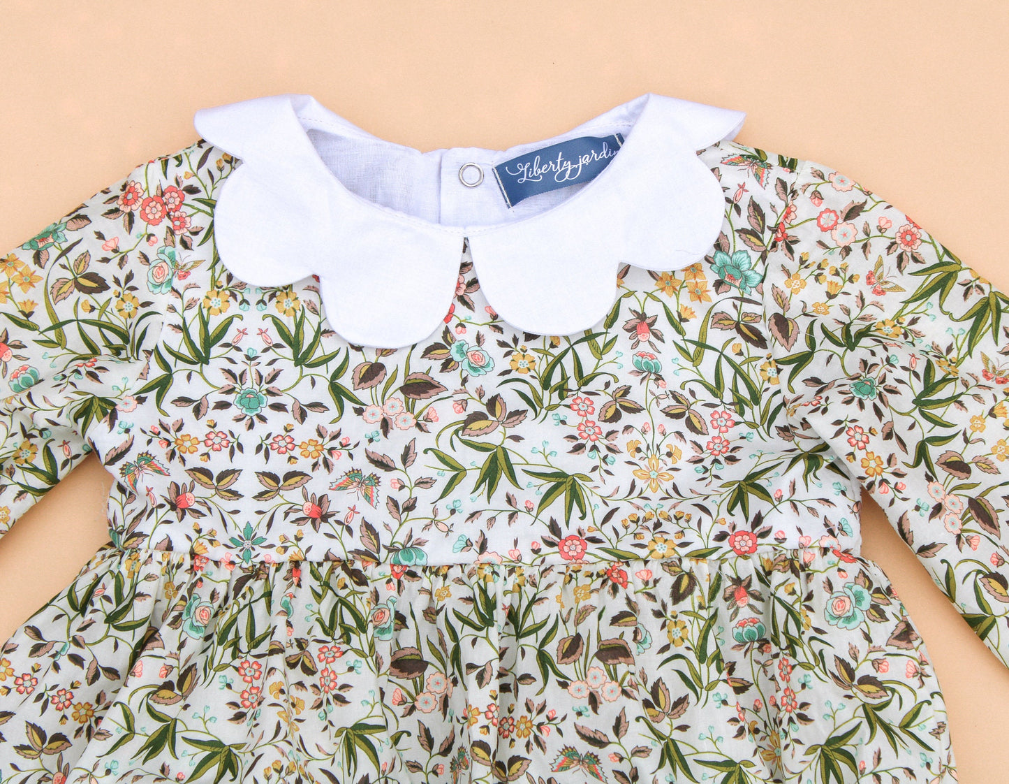 Scalloped Collar Baby Bubble Romper - Liberty of London Floral Print baby romper - First Birthday Gift - Christening Outfit - New Born gift