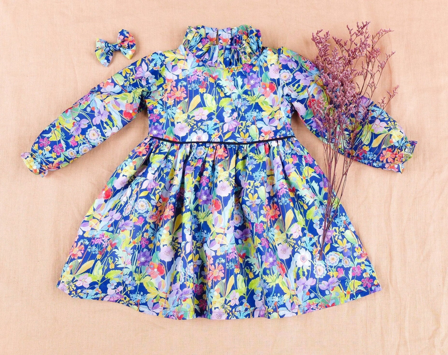 Long Sleeve Ruffle Collar Dress - Liberty of London Floral Print Girl Dress - Liberty Print Fabric - Back to School - First Birthday dress