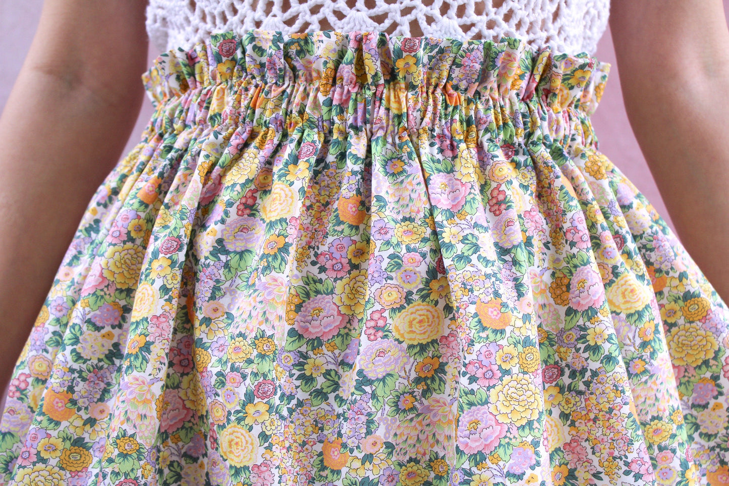 Woman Knee Length Skirt - Liberty of London Floral Skirt - Summer Cotton Floral Print Skirt - Ruffle Elastic Waist woman Tana Lawn Skirt