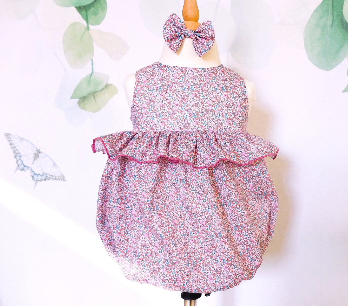 Ruffle Baby Girl Bubble Romper - Liberty of London Floral Print baby romper - First Birthday Gift - Christening Outfit - New Born gift