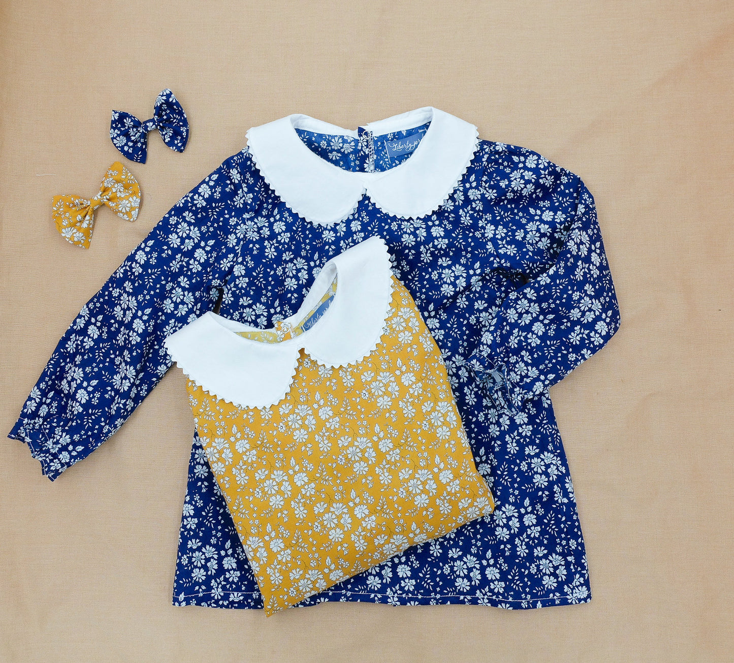 Peter Pan Collar Little Girl Blouse - Liberty Of London Floral Print Fabric - Long Sleeves Girl Blouse - Botanical Ditsy Flower Baby Blouse