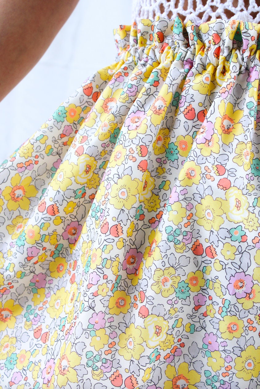 Woman Knee Length Skirt - Liberty of London Floral Skirt - Summer Cotton Floral Print Skirt - Ruffle Elastic Waist woman Tana Lawn Skirt