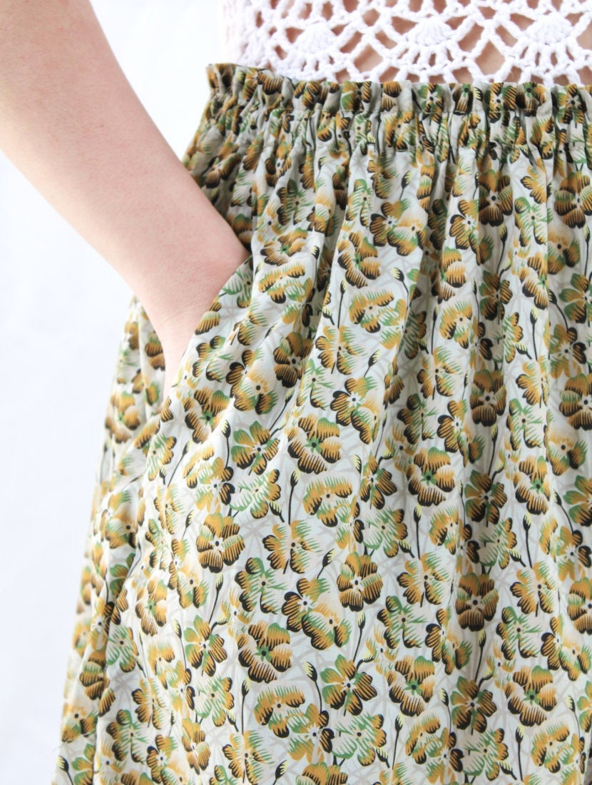 SAMPLE SALE Liberty London women midi skirt ruffle hem and elastic waist floral print cotton silky tana lawn