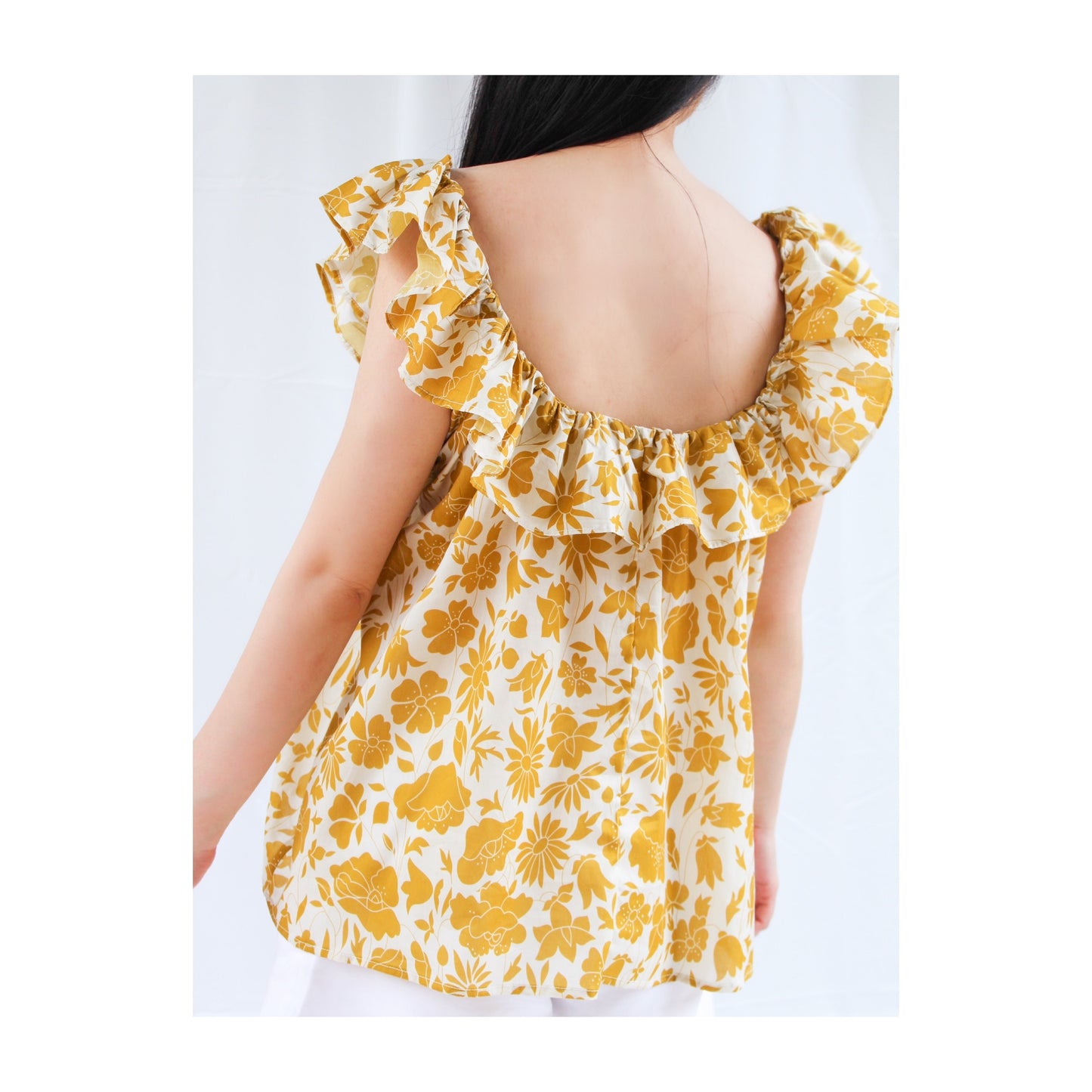 SAMPLE SALE Liberty London women summer blouse ruffle collar sleeveless floral print cotton silky tana lawn
