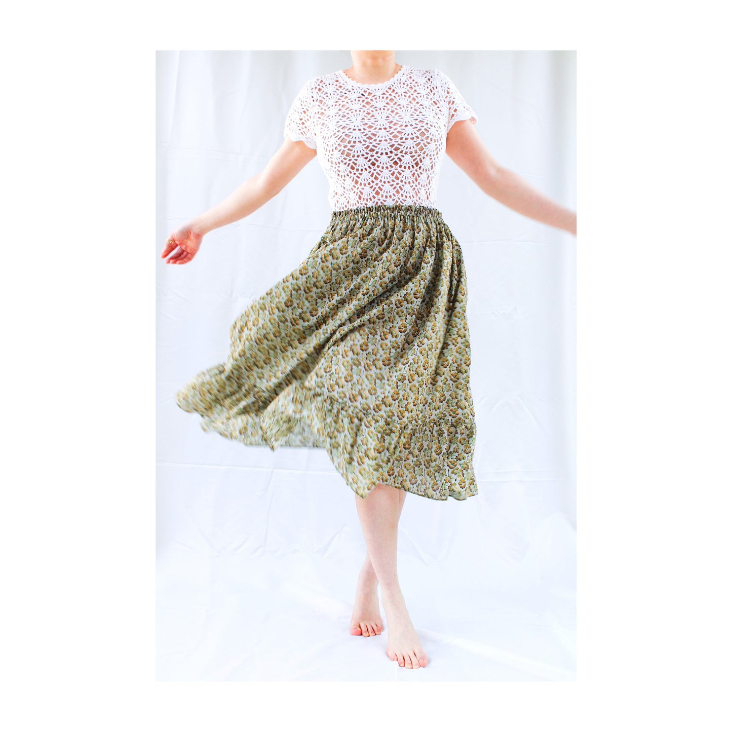 Liberty London Midi Elastic Ruffle Women Skirt With Pockets