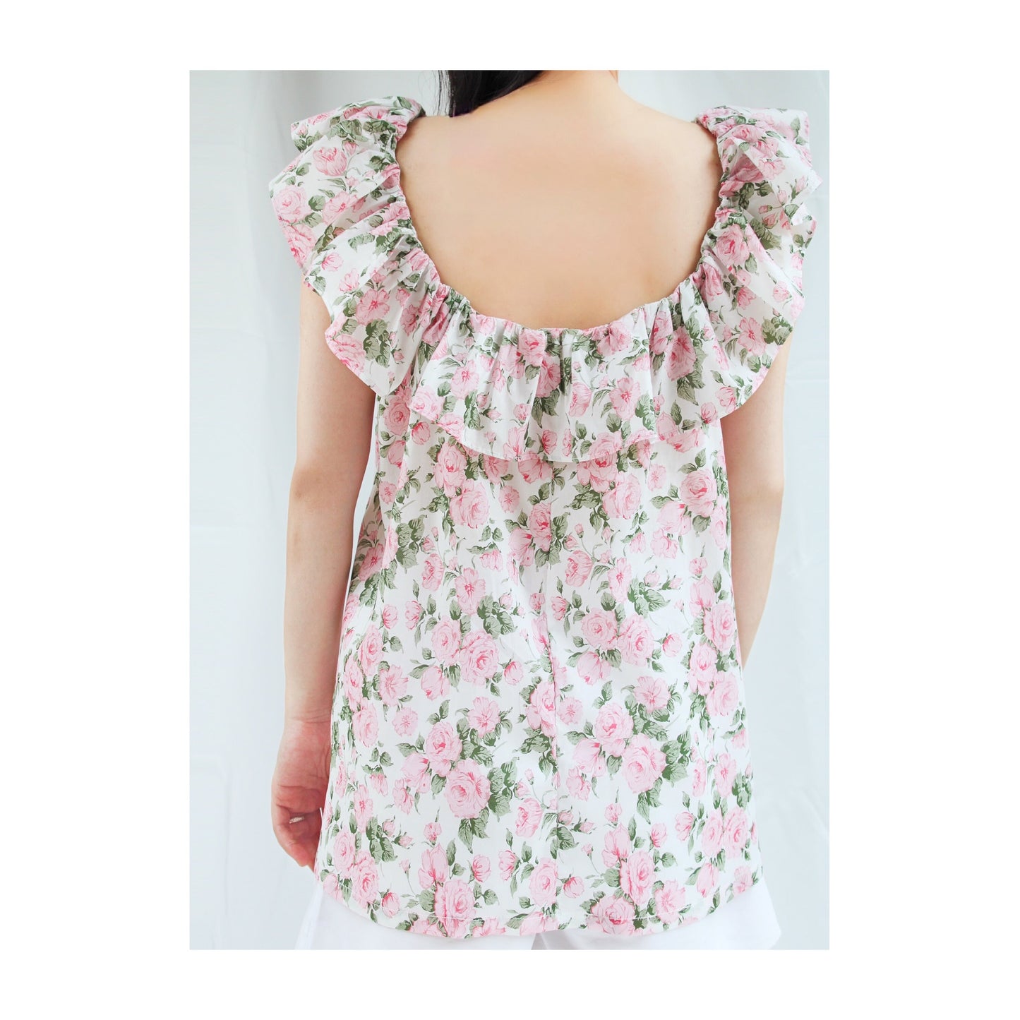SAMPLE SALE Liberty London women summer blouse ruffle collar sleeveless floral print cotton silky tana lawn
