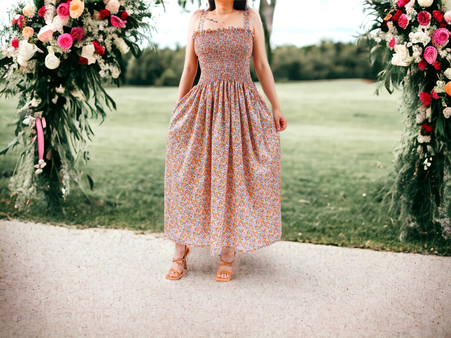 Liberty of London women dress maxi midi mid length tana lawn cotton floral animal print button through puffy short long half 3/4 sleeves sleeveless Peter Pan collar ruffle V-neck pussy bow tie classic daily wear elegant classy sexy summer autumn