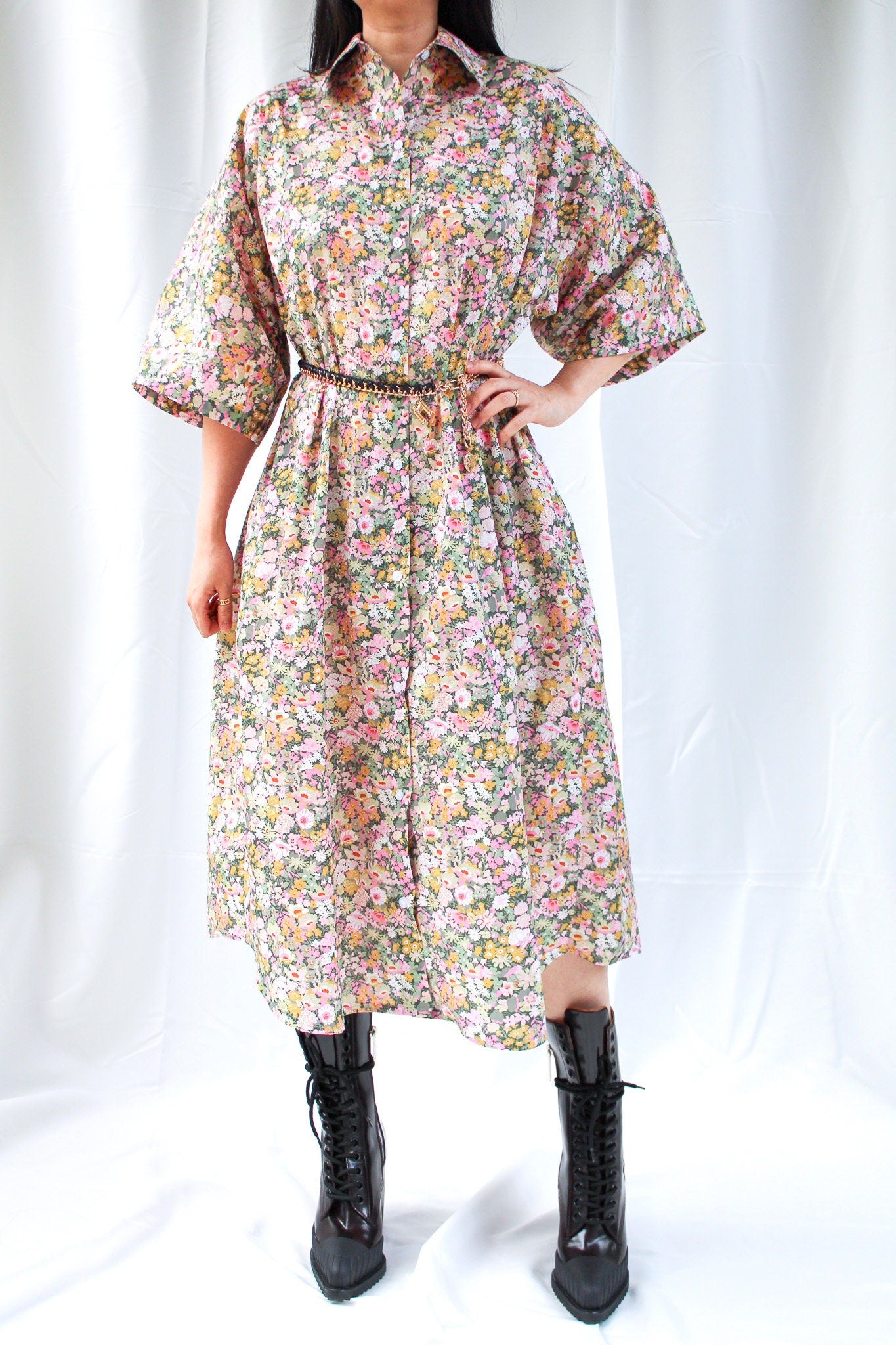 Oversize Liberty Dress, Liberty Shirt Dress, Liberty Midi Dress, 3/4 Sleeve Dress, Kimono Dress, Button Through Dress, Floral Print Dress