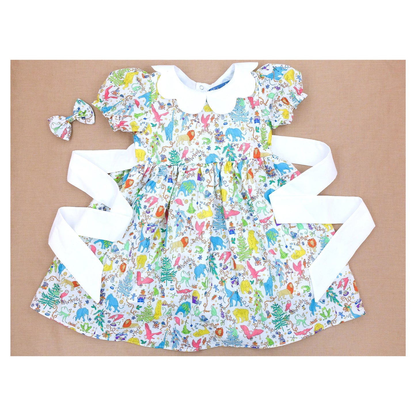 Liberty of London little girl dress organic cotton, floral animal print wedding baptism christening baby outfits first birthday long sleeves short sleeves, eastern thanksgiving halloween Christmas gift new born ruffle Peter Pan scalloped petal collar