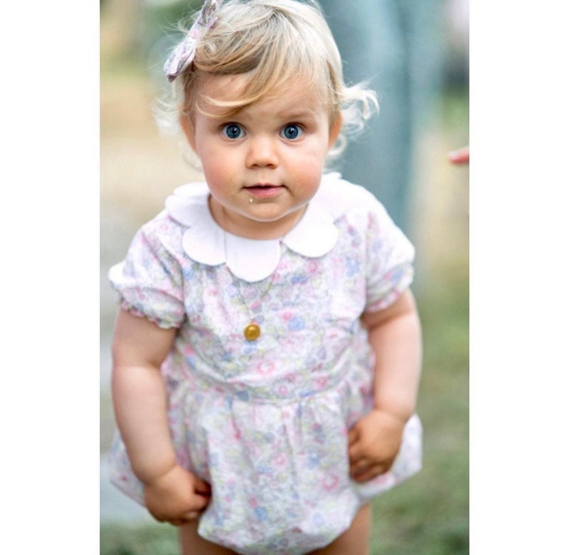 Liberty of London Baby Bubble Romper With Short sleeves and Scalloped Collar