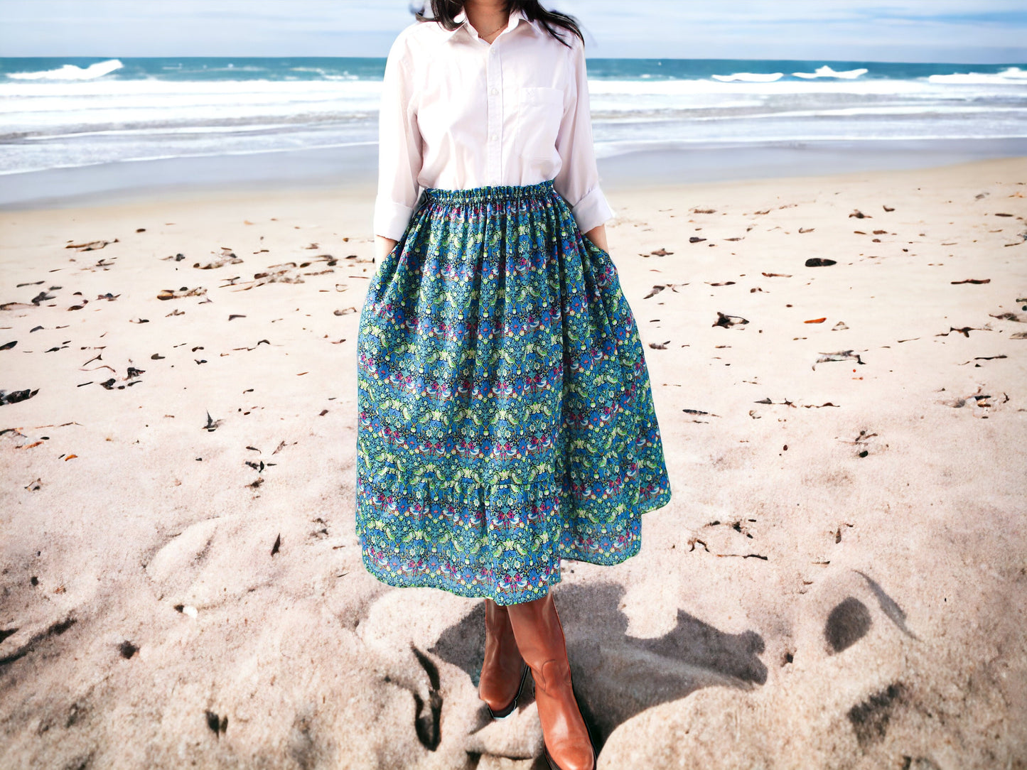 Liberty London Midi Elastic Ruffle Women Skirt With Pockets
