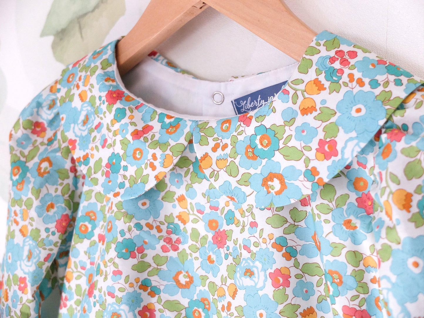 Peter Pan Collar Little Girl Blouse - Liberty Of London Floral Print Fabric - Long Sleeves Girl Blouse - Botanical Ditsy Flower Baby Blouse