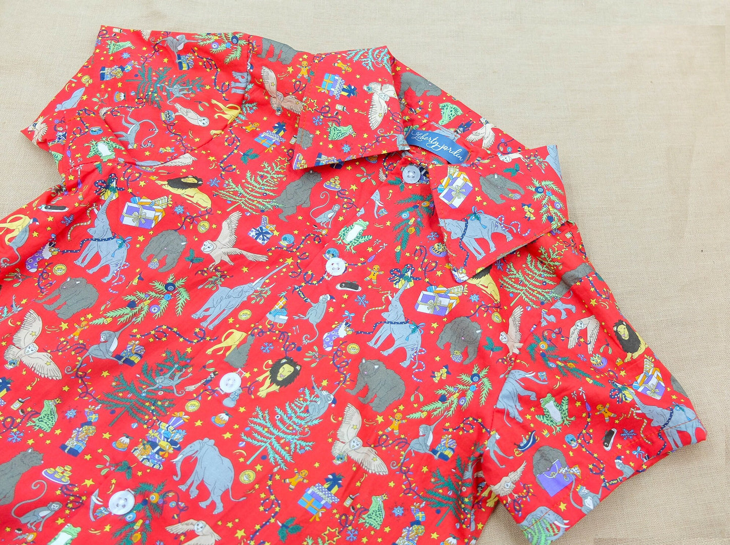 CHRISTMAS Boy Shirt - Liberty of London Button Up boy shirt - Xmas Short Sleeves Boy Shirt - Liberty Boy Clothes - Christmas gift for Boys