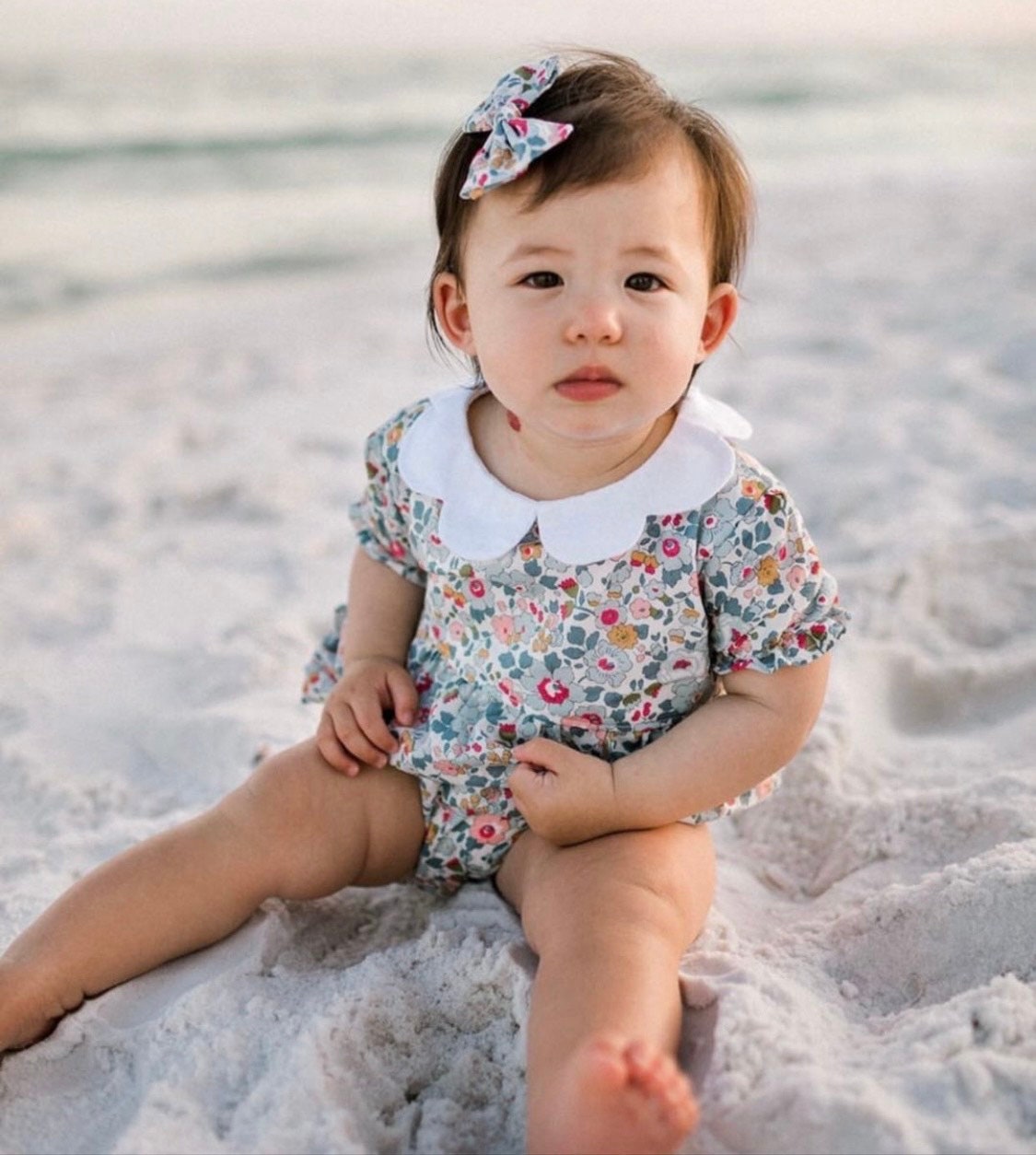 Scalloped Collar Baby Bubble Romper - Liberty of London Floral Print baby romper - First Birthday Gift - Christening Outfit - New Born gift