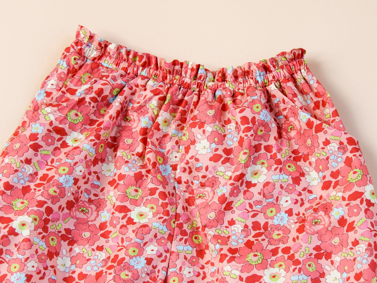 Ruffle Waist Cotton Kid Pants - Liberty of London Floral Print trousers - Children Pants with Pockets - Baby Girl Cotton Tana Lawn Pants