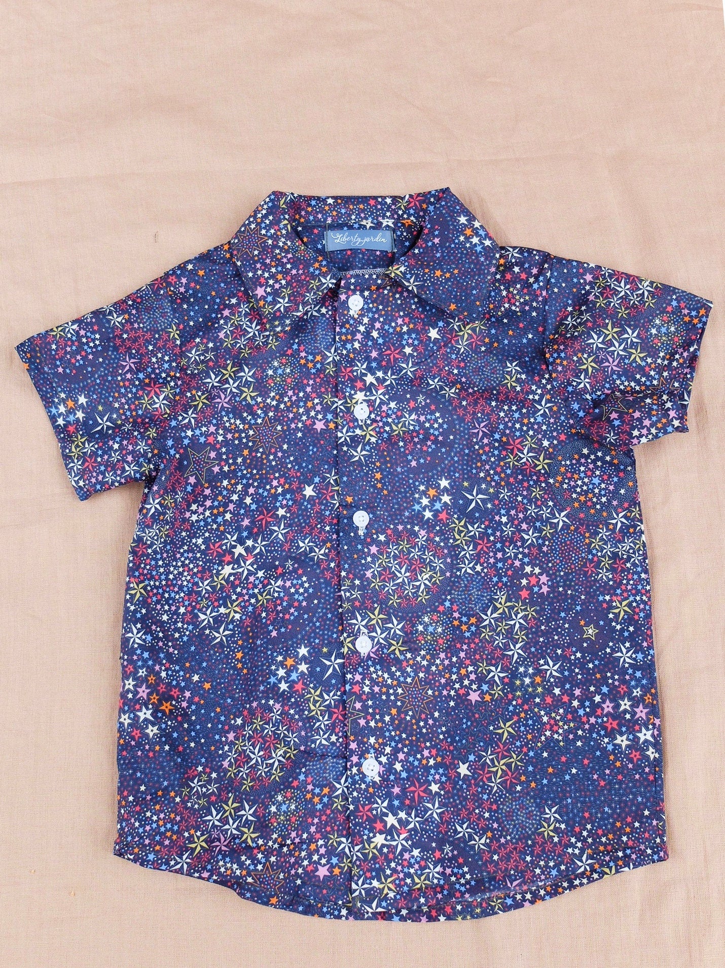 CHRISTMAS Boy Shirt - Liberty of London Button Up boy shirt - Xmas Short Sleeves Boy Shirt - Liberty Boy Clothes - Christmas gift for Boys