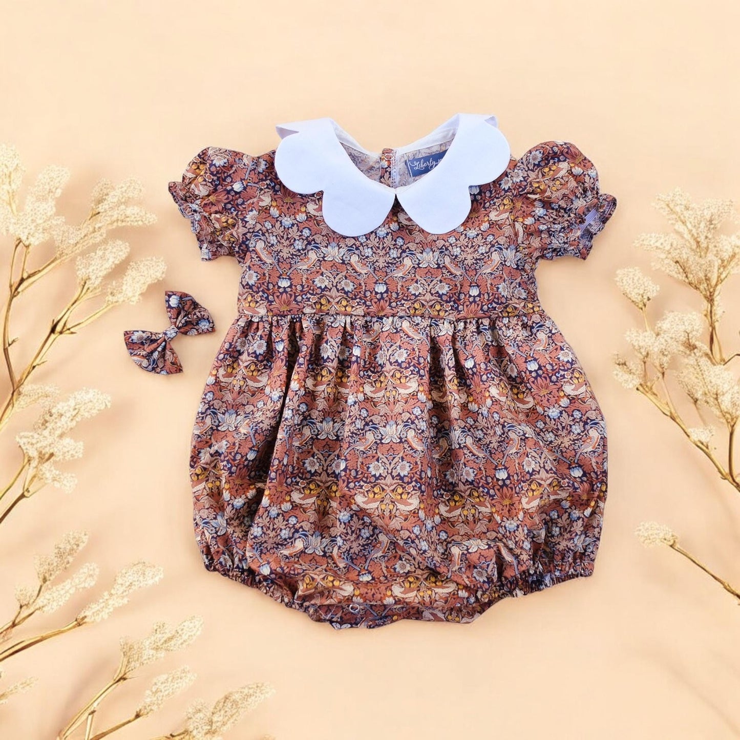 Liberty of London Baby Bubble Romper With Short sleeves and Scalloped Collar