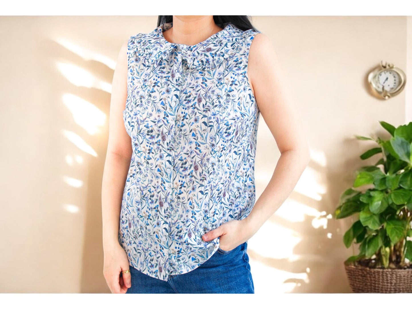 Liberty Fabric Blouse, Sleeveless Blouse, Liberty of London, Liberty Floral Blouse, Pretty Ditsy Blouse, Peter Pan Collar, Ruffle Collar Top