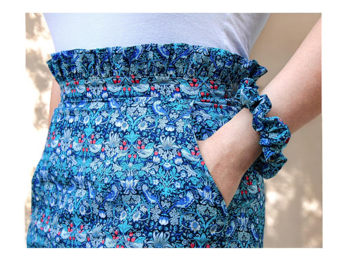 Liberty Mini Skirt, Ruffle Waist Skirt, Liberty London Skirt, Liberty of London, Mini Floral Skirt, Floral Print Skirt, Blue Flower Skirt