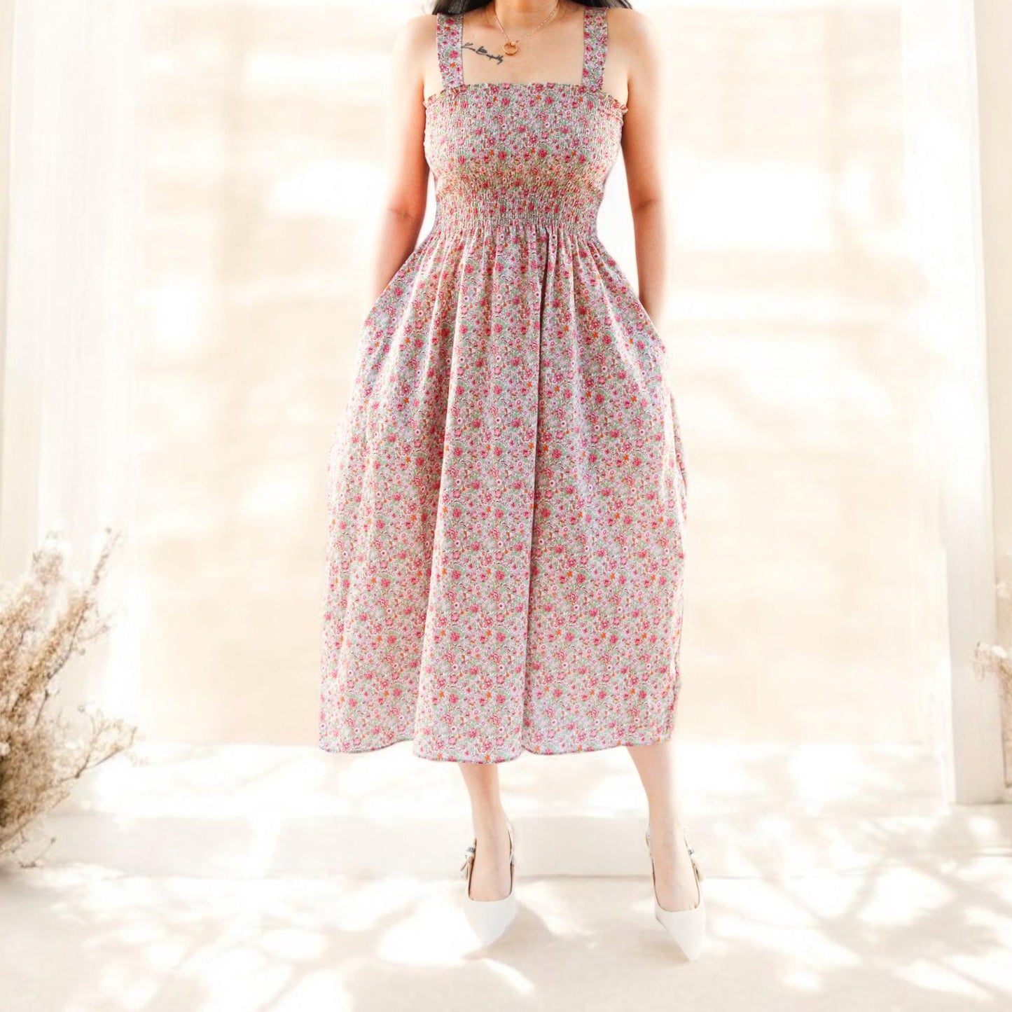 Liberty Smock Dress, Liberty Floral Print, Shirred Floral Dress, Liberty Sun Dress, Liberty Maxi Dress, Ditsy Floral Dress, Liberty Prints