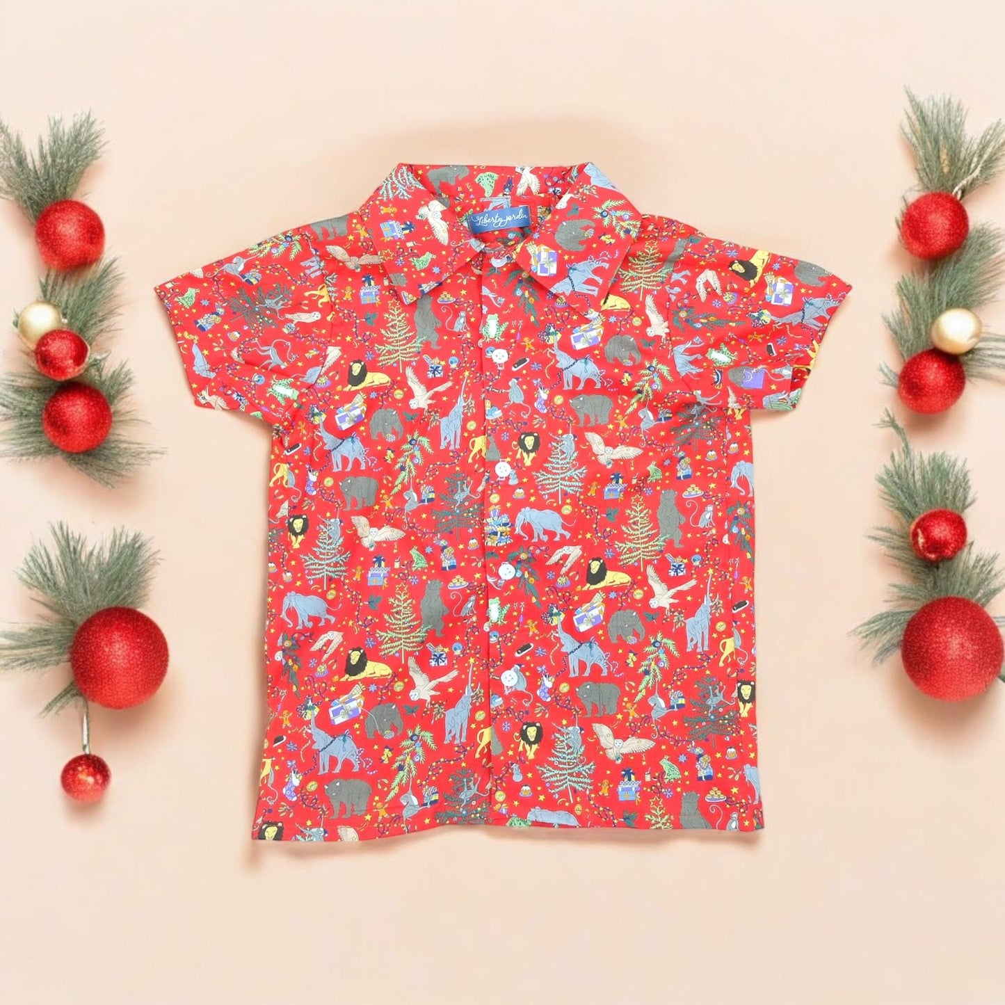 CHRISTMAS Boy Shirt - Liberty of London Button Up boy shirt - Xmas Short Sleeves Boy Shirt - Liberty Boy Clothes - Christmas gift for Boys
