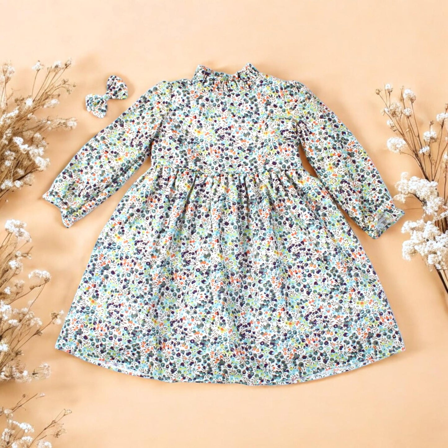 Long Sleeve Ruffle Collar Dress - Liberty of London Floral Print Girl Dress - Liberty Print Fabric - Back to School - First Birthday dress