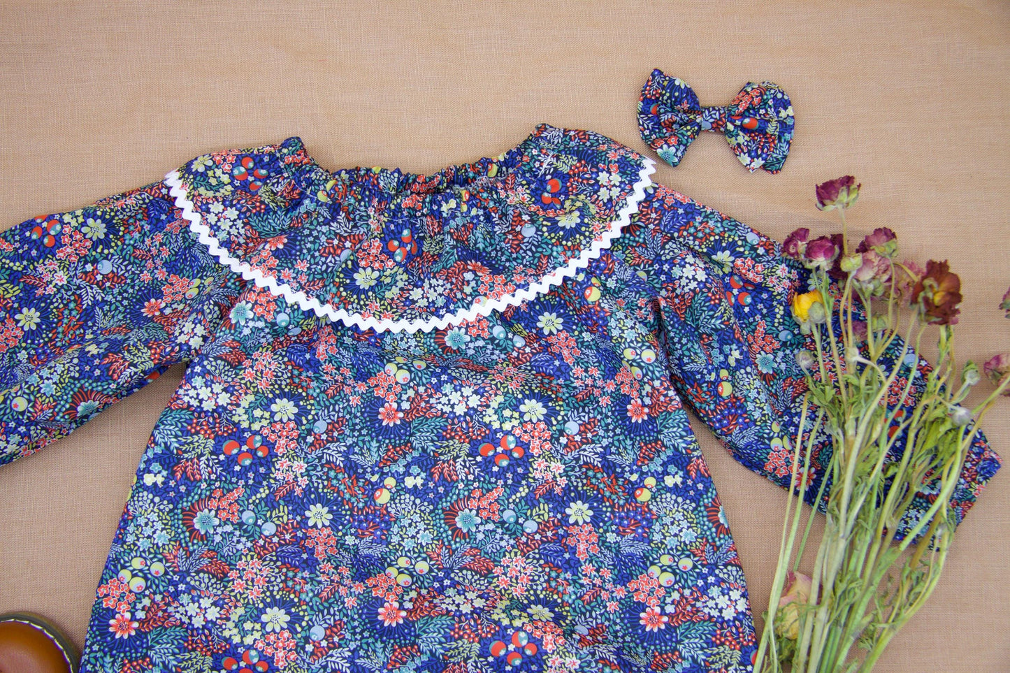 Liberty of London Baby Bubble Playsuit with Long Sleeves and Ruffle Collar