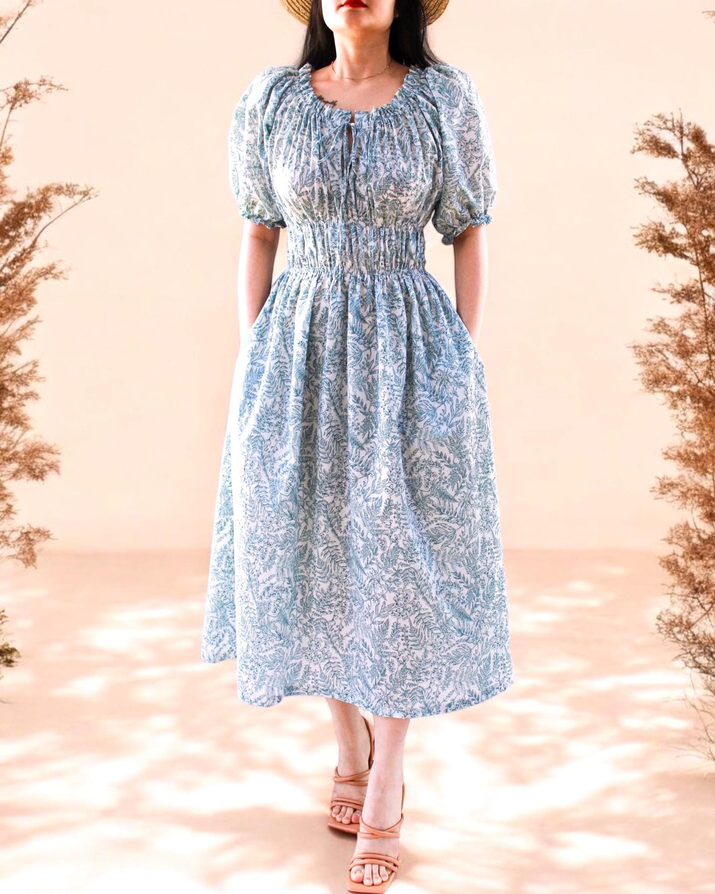 SAMPLE SALE Liberty of London Dress, Cottage Core Dress, Milkmaid Dress, Peasant Midi Dress, Short Puffy Sleeves, Floral Print Dress
