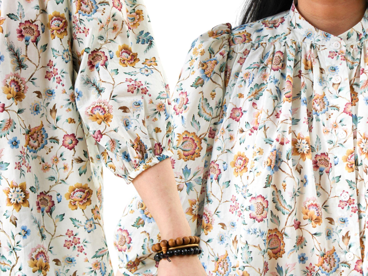 Liberty of London Blouse - Mandarin Collar Blouse - 3/4 Sleeve Blouse - Ditsy Floral Print Blouse - Gathered Ruffle Blouse - Button Through