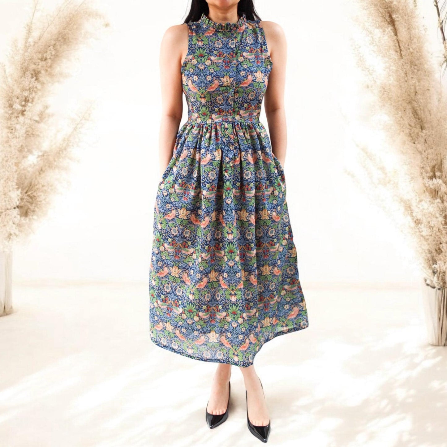 SAMPLE SALE - William Morris Dress, Liberty Print Fabric, Sleeveless Dress, Ruffle Collar Dress, Liberty Sun Dress, Ditsy Floral Print Dress