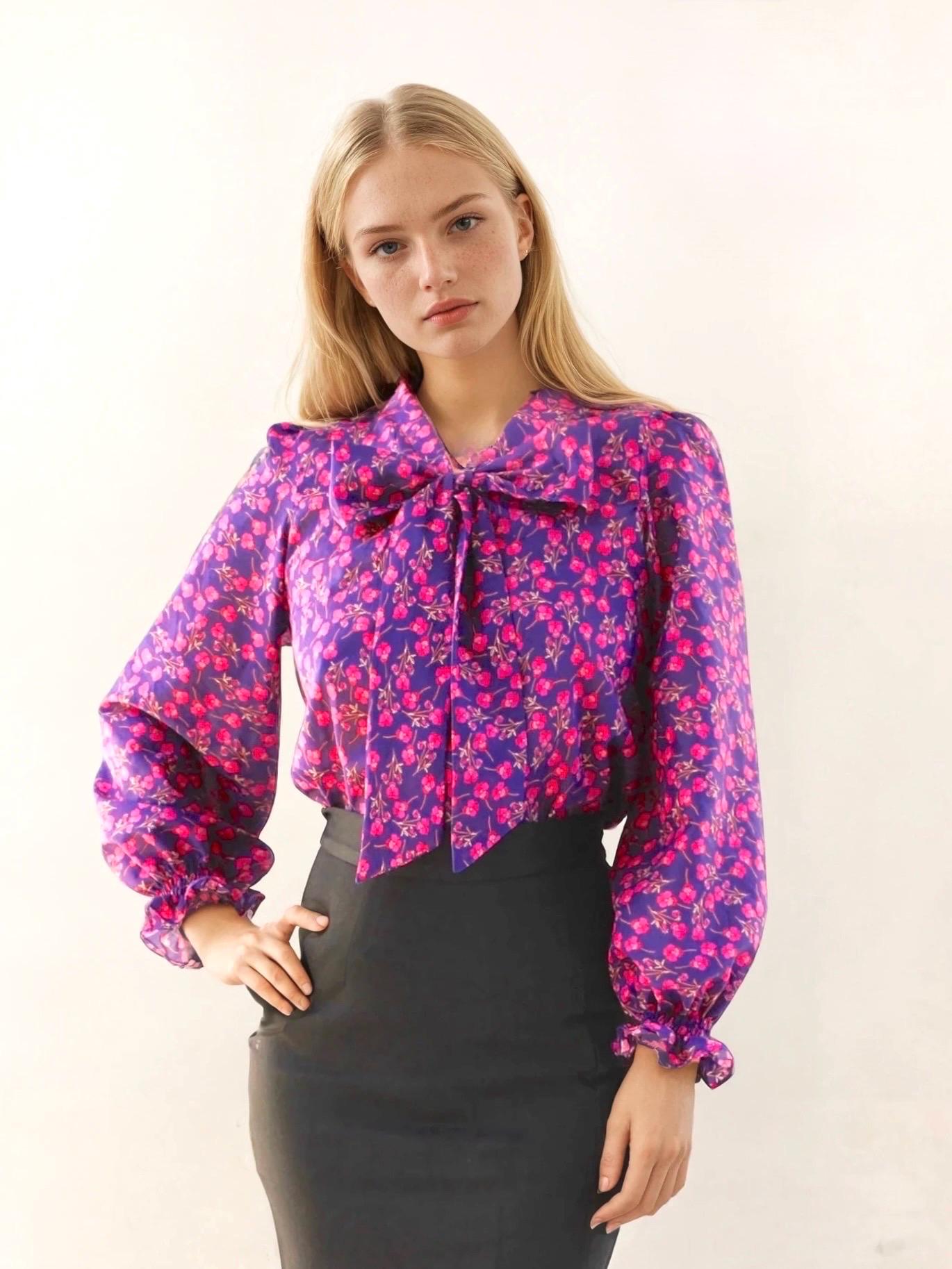 Liberty of London Woman Blouse With Pussy Bow Long Puffy Sleeves
