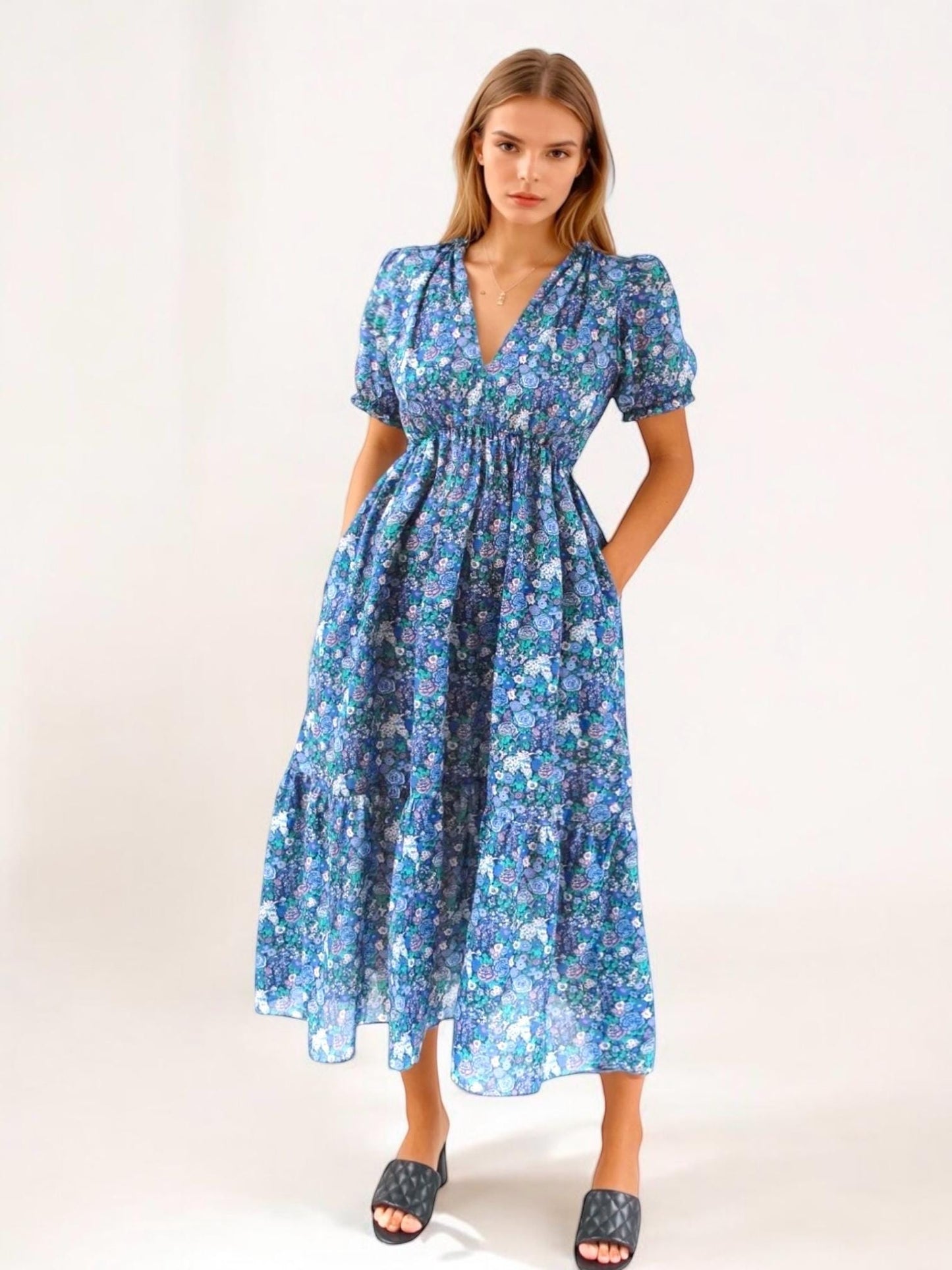 V Neck Dress, Liberty of London Dress, Short Sleeve Dress, Floral Print Dress, Liberty Print Fabric, Liberty Clothing, Liberty Smock Dress