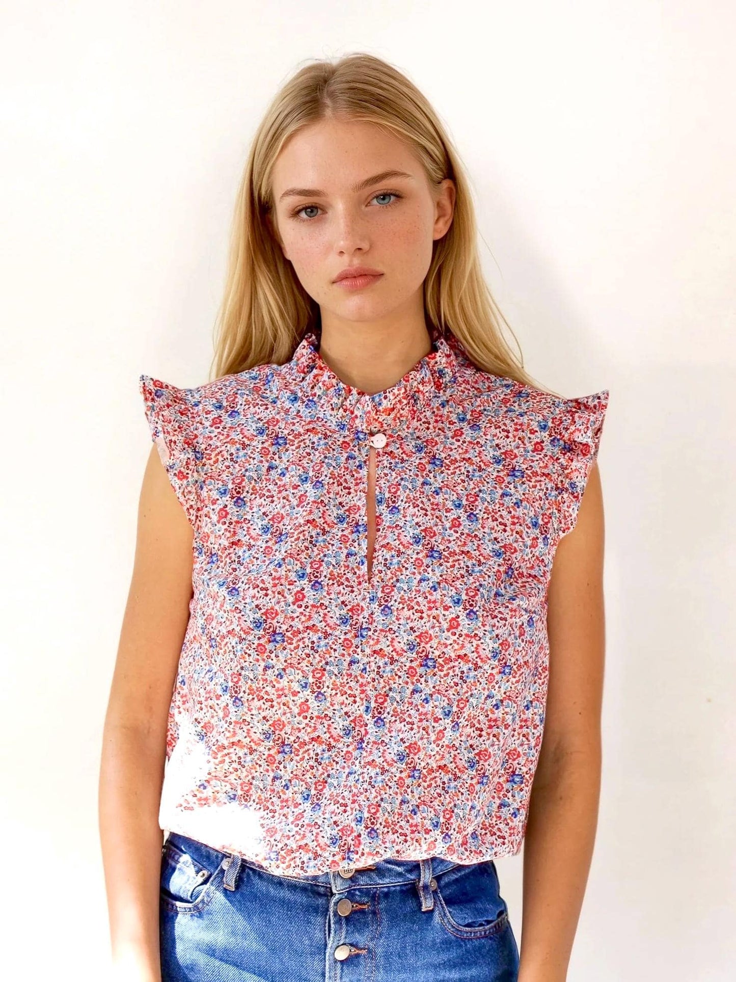 Ruffle Collar Top, Liberty Sleeveless Top, Liberty Woman Blouse, Liberty Clothing, Liberty of London, Summer Liberty Top, Pretty Ditsy Top