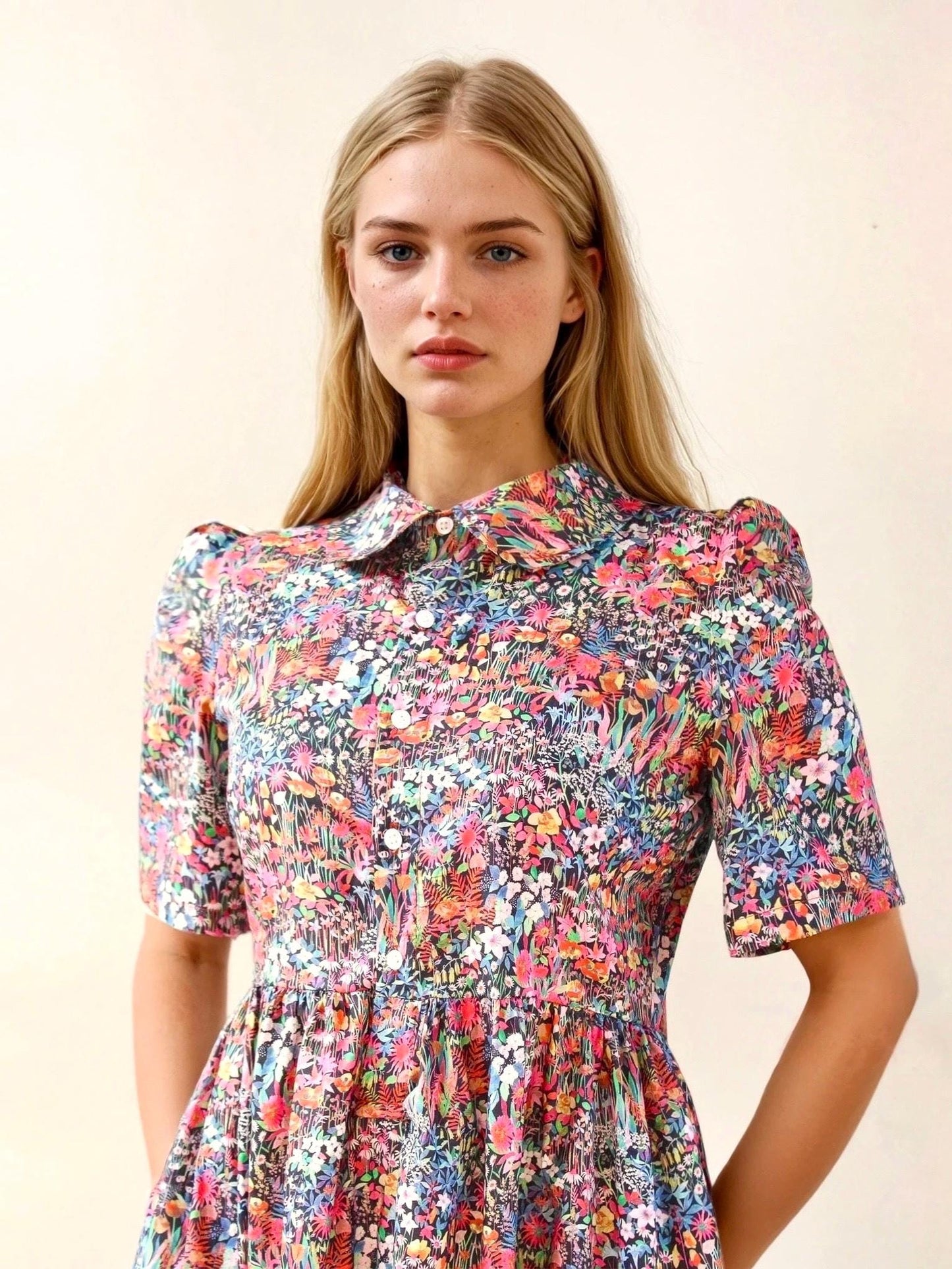 Liberty Shirt Dress, Peter Pan Collar, Short Sleeve Dress, Button Through Dress, Liberty of London, Ditsy Floral Print, Maxi Floral Dress