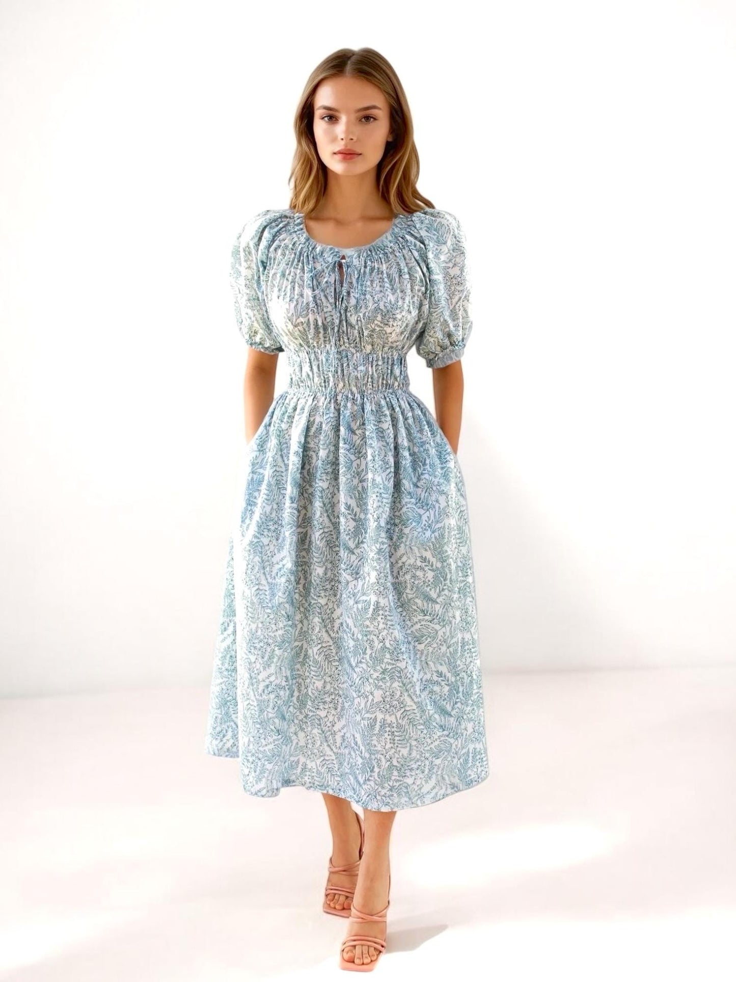Milkmaid dress, Liberty London Dress, Cottage Core Dress, Peasant Midi Dress, Short Puffy Sleeves, Floral Print Dress, Liberty Print Fabrics