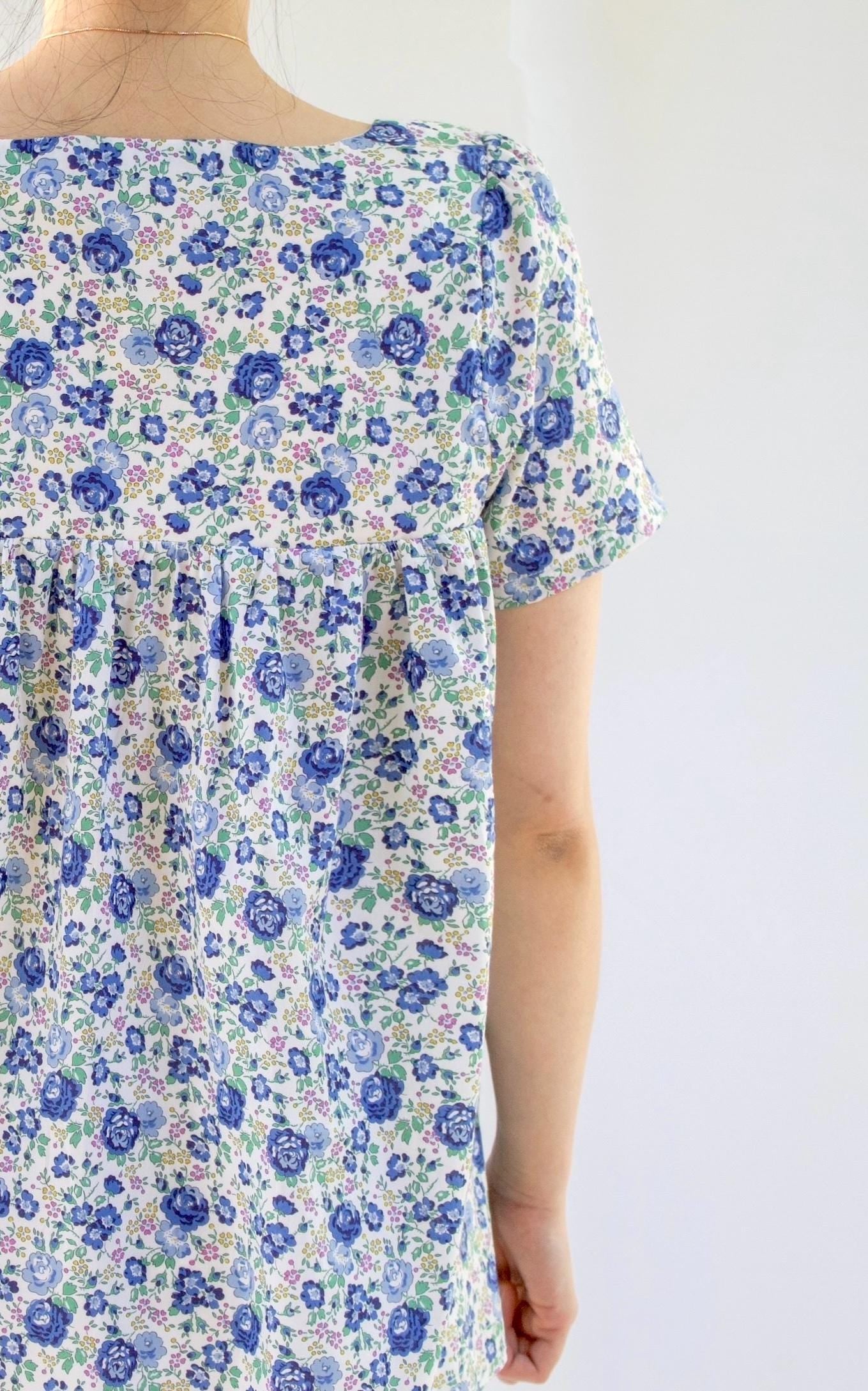 Liberty Print Blouse, Square Neck Top, Short Sleeve Blouse, Liberty Clothing, Floral Print Blouse, Liberty of London, Summer Floral Blouse