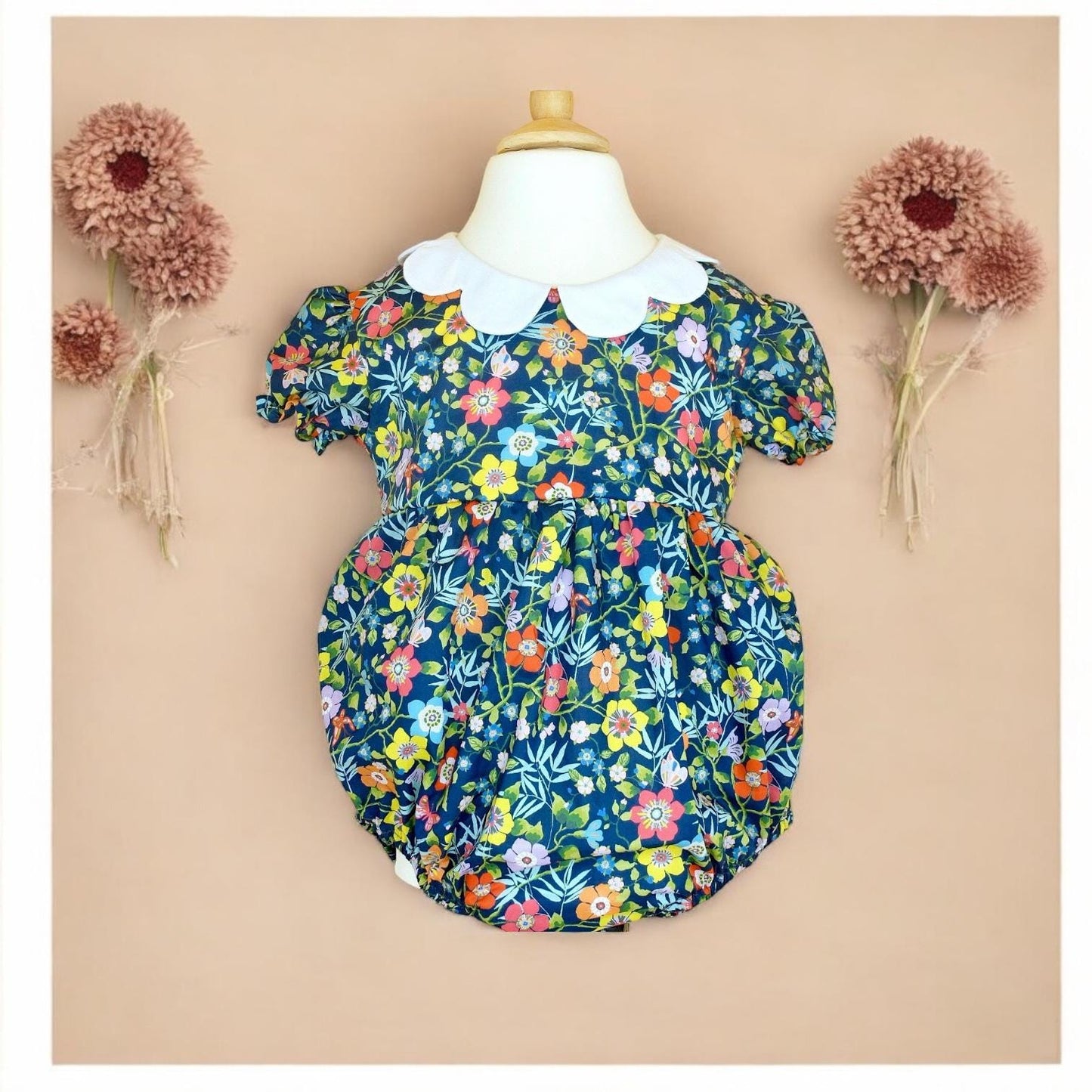 Liberty Bubble Romper, Liberty Baby Clothing, Scalloped Collar Romper, Baby Bubble Romper, Liberty Print Romper, Floral Print Baby Bubble