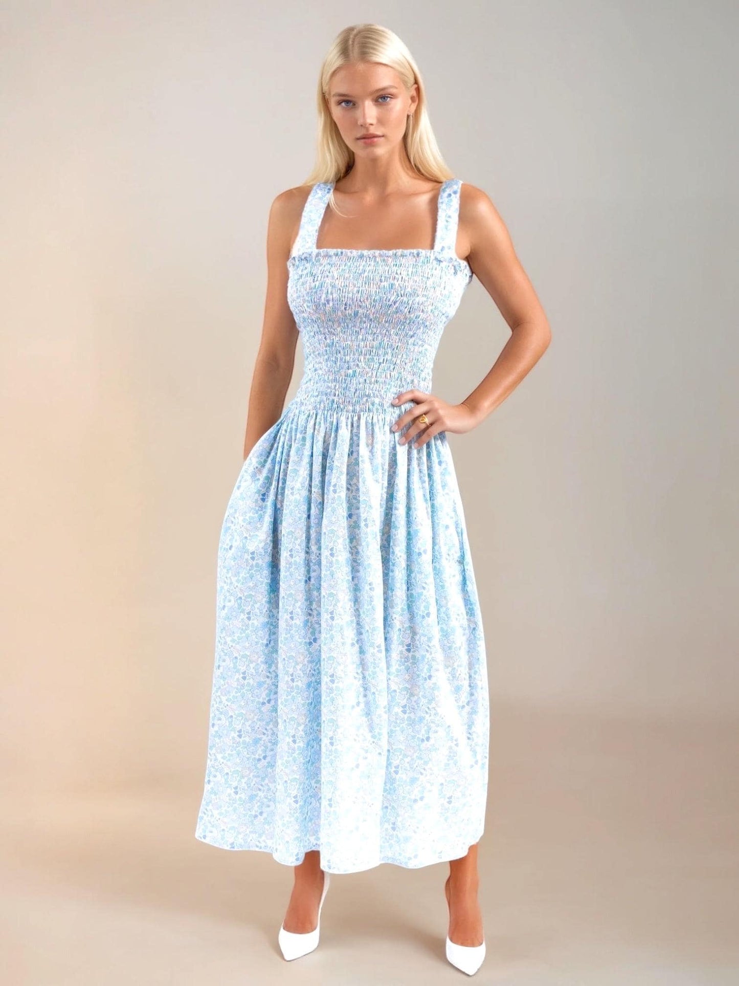 Liberty Smock Dress, Liberty Floral Print, Shirred Floral Dress, Liberty Sun Dress, Liberty Maxi Dress, Ditsy Floral Dress, Liberty Prints