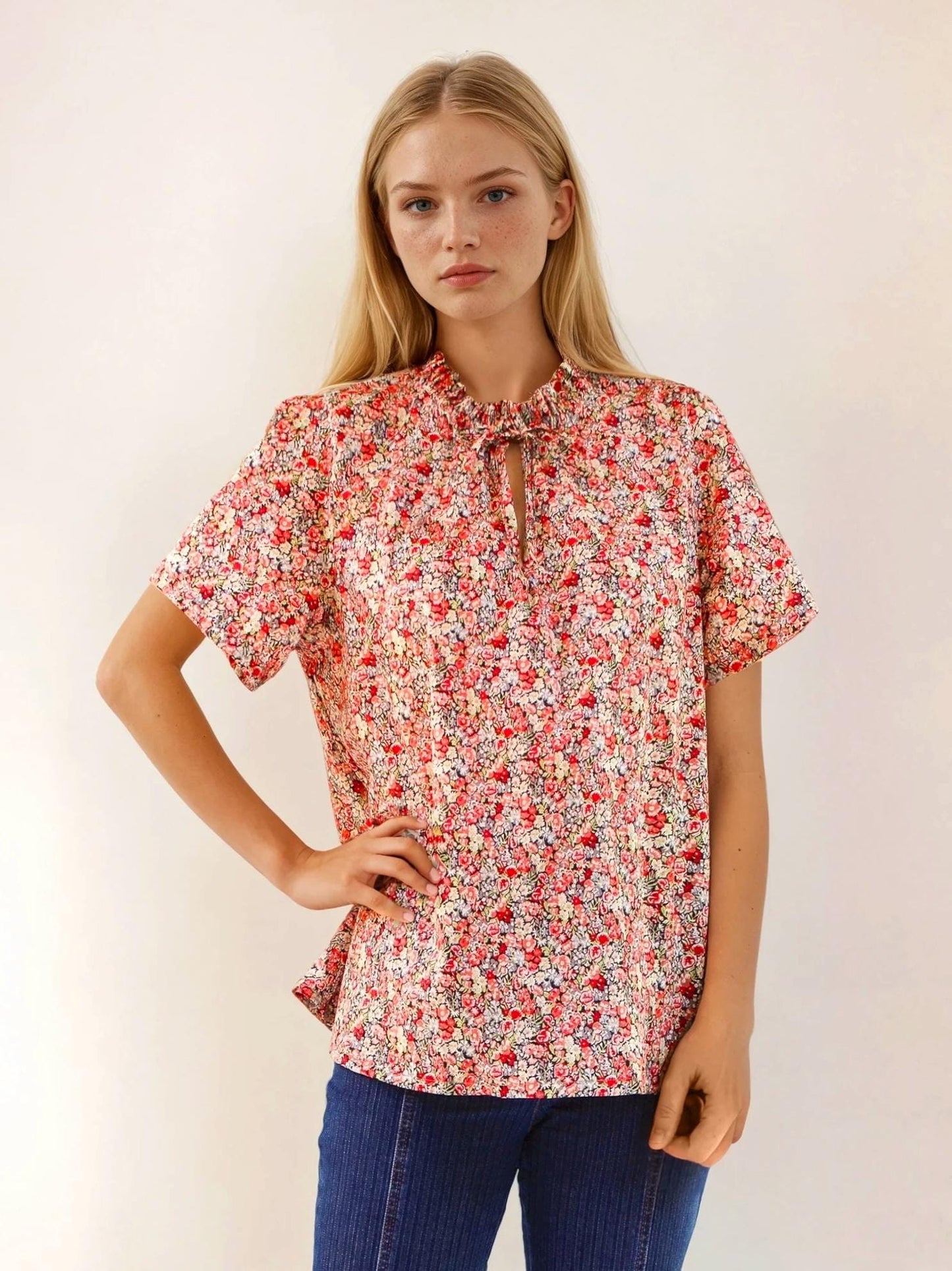 Liberty London Blouse, Liberty Clothing, Ruffle Collar Top, Liberty Print Fabric, Short Sleeve Top, Floral Print Top, Ditsy Flower Blouse