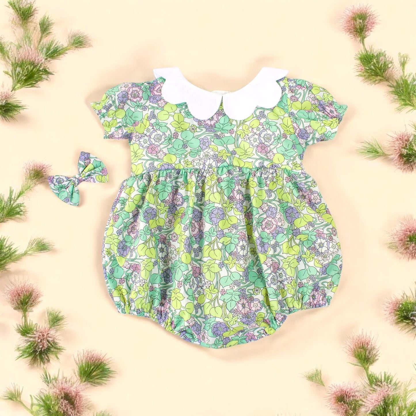 Liberty Bubble Romper, Liberty Baby Clothing, Scalloped Collar Romper, Baby Bubble Romper, Liberty Print Romper, Floral Print Baby Bubble