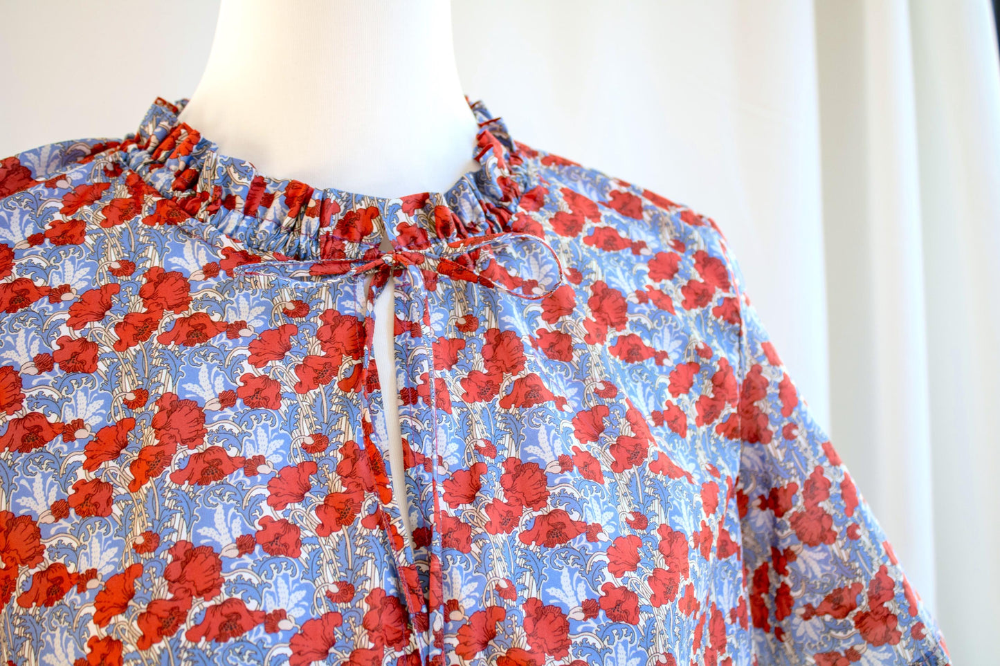 Liberty London Blouse, Liberty Clothing, Ruffle Collar Top, Liberty Print Fabric, Short Sleeve Top, Floral Print Top, Ditsy Flower Blouse