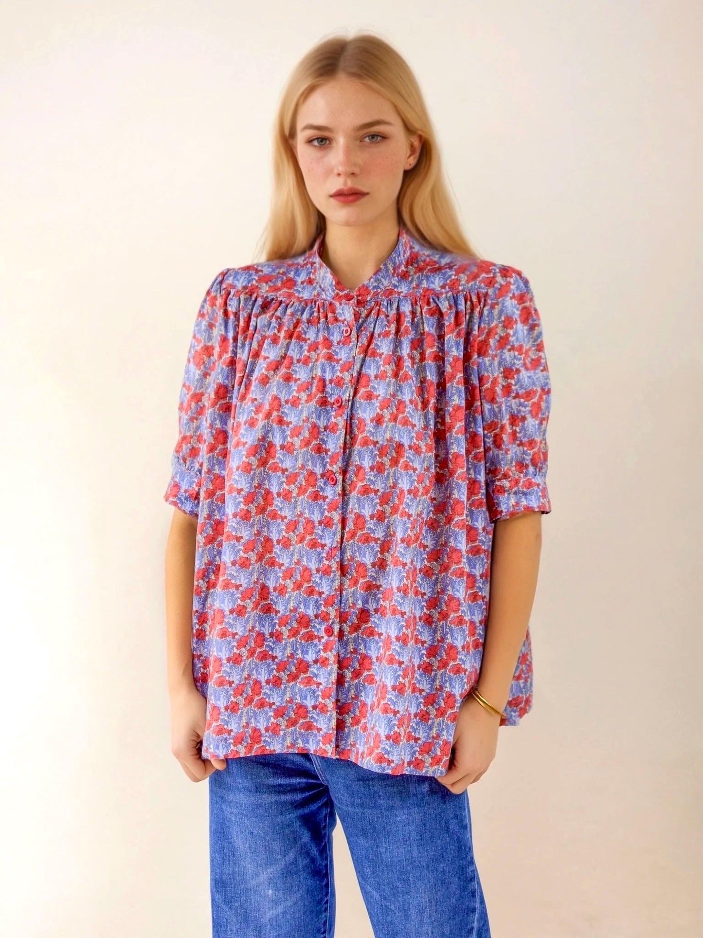 Liberty Print Blouse, Mandarin Collar Blouse, Liberty of London, Floral Print Shirt, Button Through Blouse, Liberty London Top, Floral Shirt