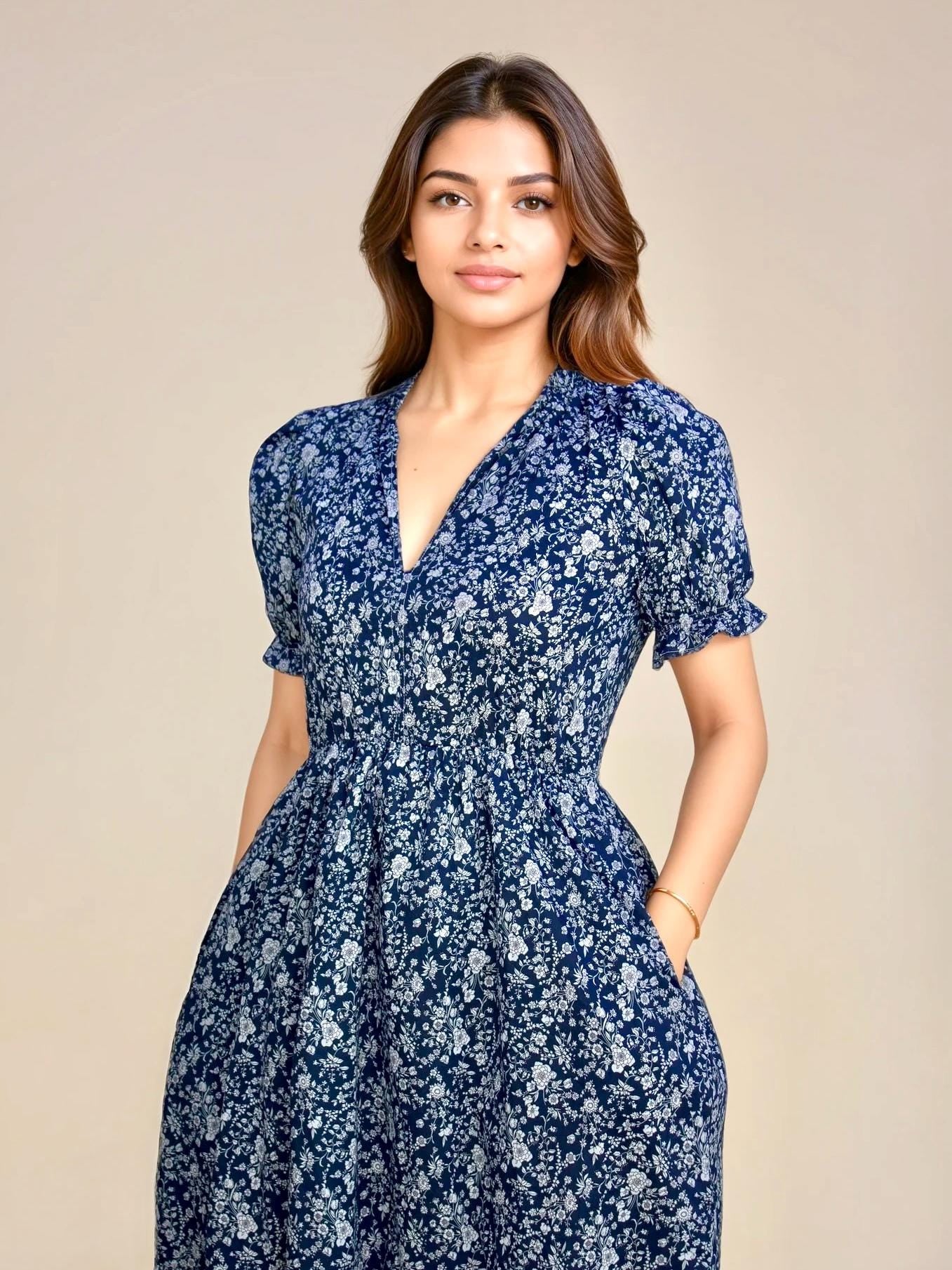 V Neck Dress, Liberty of London Dress, Short Sleeve Dress, Floral Print Dress, Liberty Print Fabric, Liberty Clothing, Liberty Smock Dress
