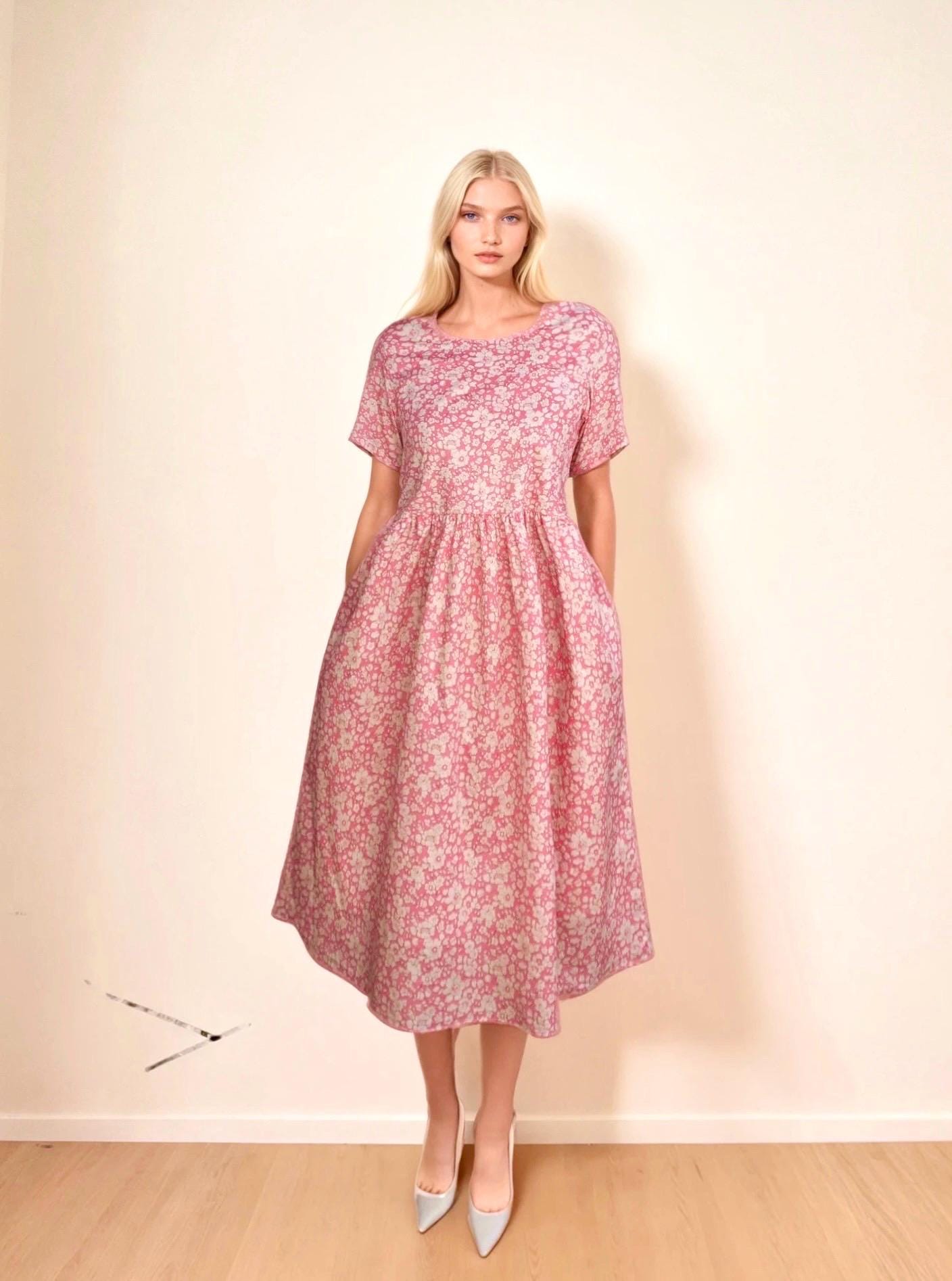 Liberty Woman Dress, Liberty Print Dress, Short Sleeve Dress, Scoop Neck Dress, Floral Midi Dress, Ditsy Flower Dress, Liberty of London