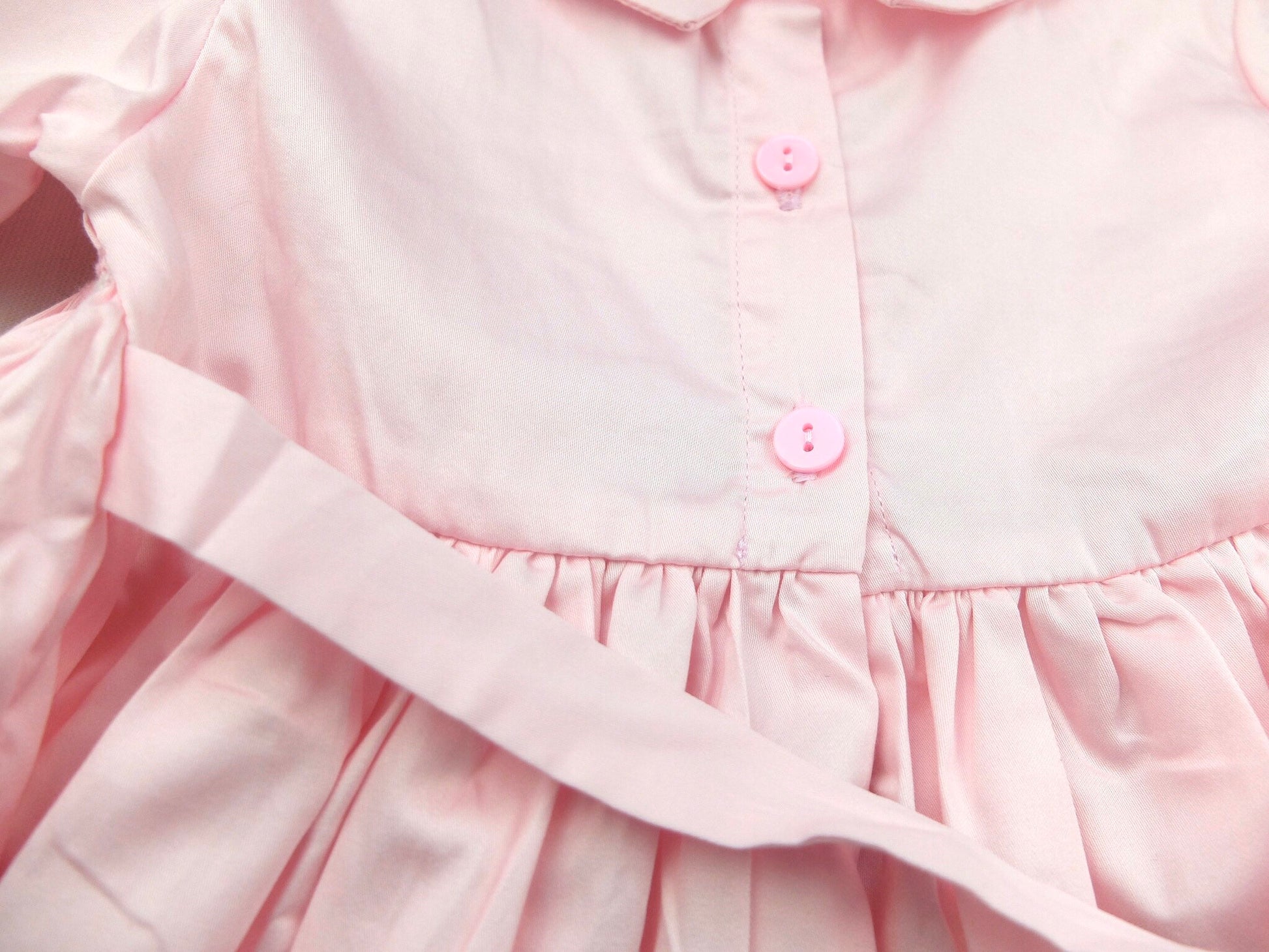 Pink Smock dress - Peter Pan collar baby smock dress - baptism dress - christening dress - cotton smock dress - balloon sleeves girl dress