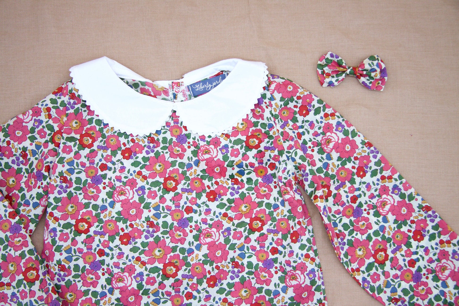 Peter Pan Collar Little Girl Blouse - Liberty Of London Floral Print Fabric - Long Sleeves Girl Blouse - Botanical Ditsy Flower Baby Blouse