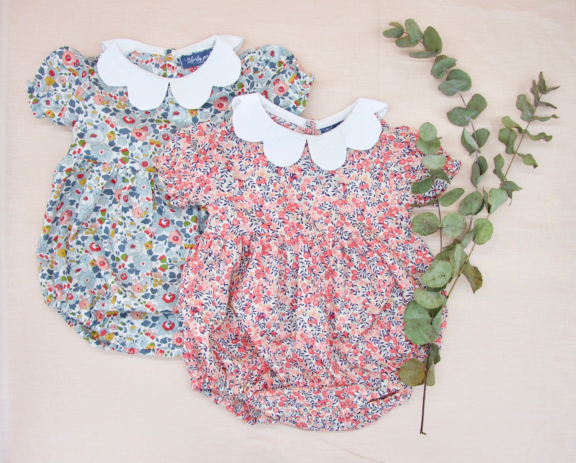 Liberty London baby m and m bubble romper organic cotton, floral animal print, wedding baptism christening outfits first birthday long short sleeves sleeveless, eastern thanksgiving halloween Christmas new born ruffle Peter Pan scalloped petal collar