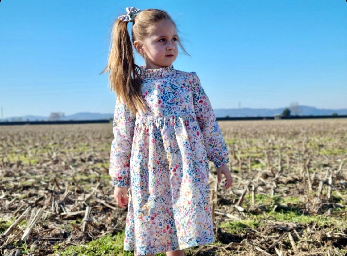 Long Sleeve Ruffle Collar Dress - Liberty of London Floral Print Girl Dress - Liberty Print Fabric - Back to School - First Birthday dress